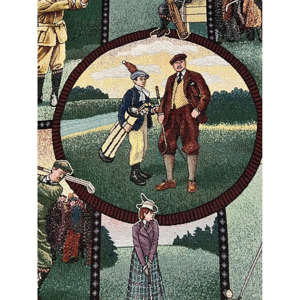 Vintage 1997 American Weavers Golf Tapestry Throw Blanket 5x4 USA Golfers